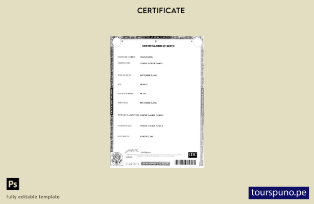 listo para imprimir plantilla de certificado de nacimiento de la Oficina de Esta